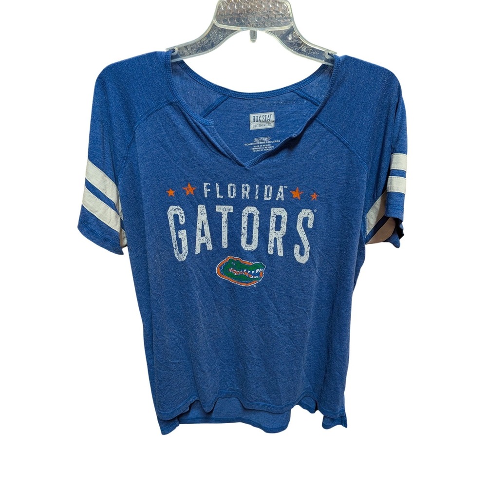 Box Seat Florida Gators Womens XXL Blue Heather Notched V-Neck Graphic Tee Shirt